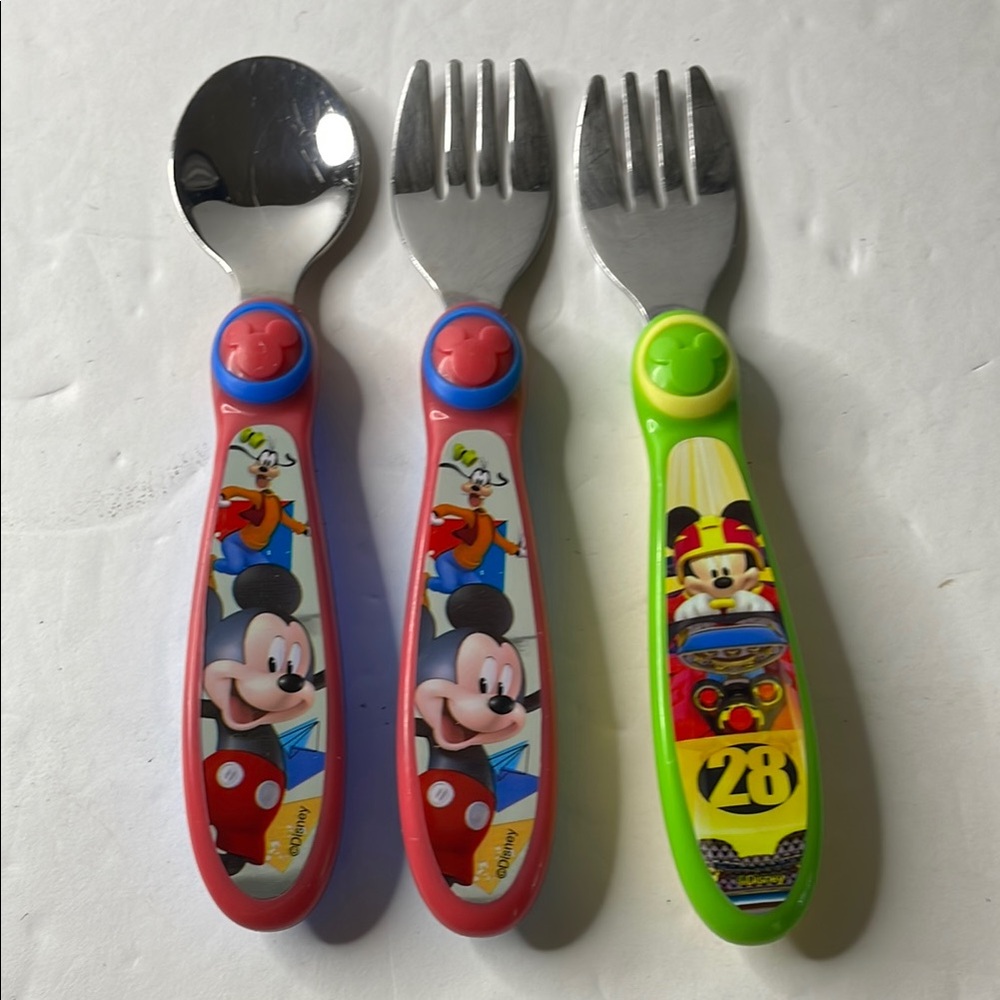 TOMY Minnie Mouse Disney 1st Years Fork and Spoon Set Pink/Blue & Green/Yellow